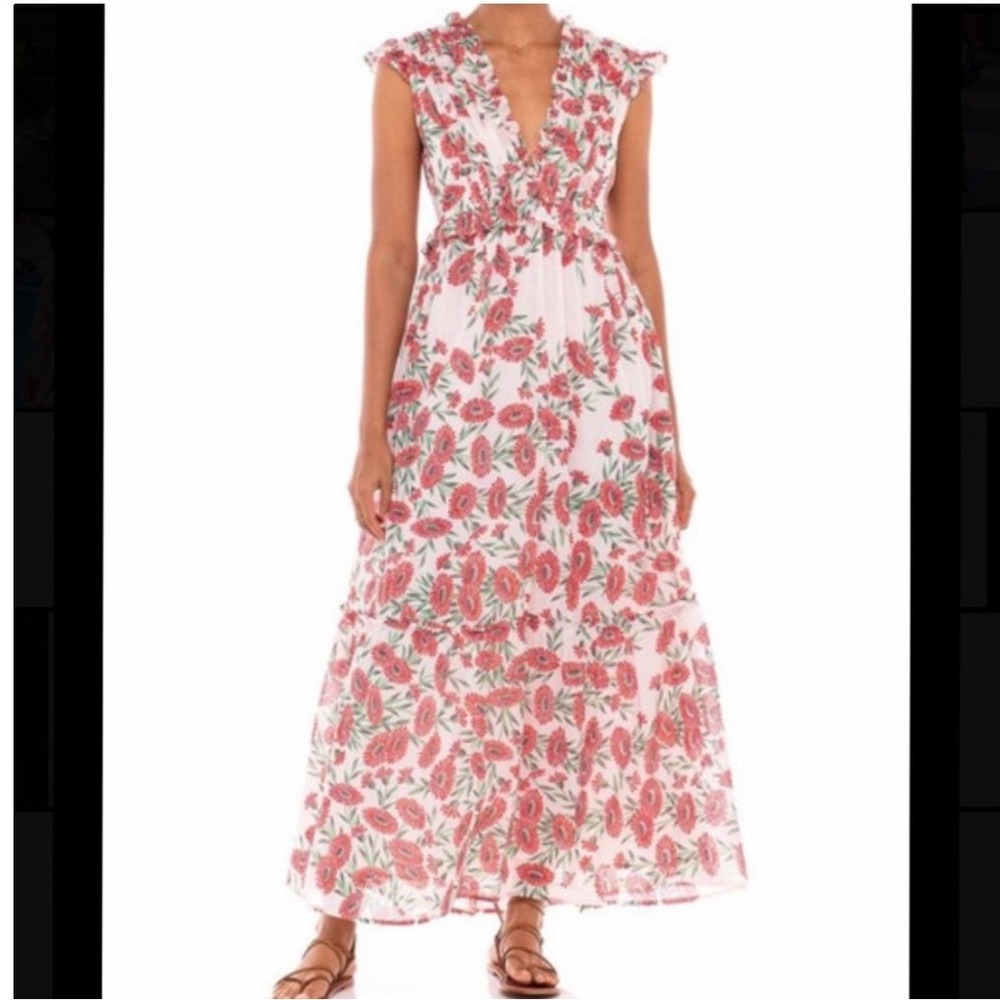 Banjanan Constance Dress XS Floral Boho Midi Pink Red Dune Dazy READ‎ FLAWS